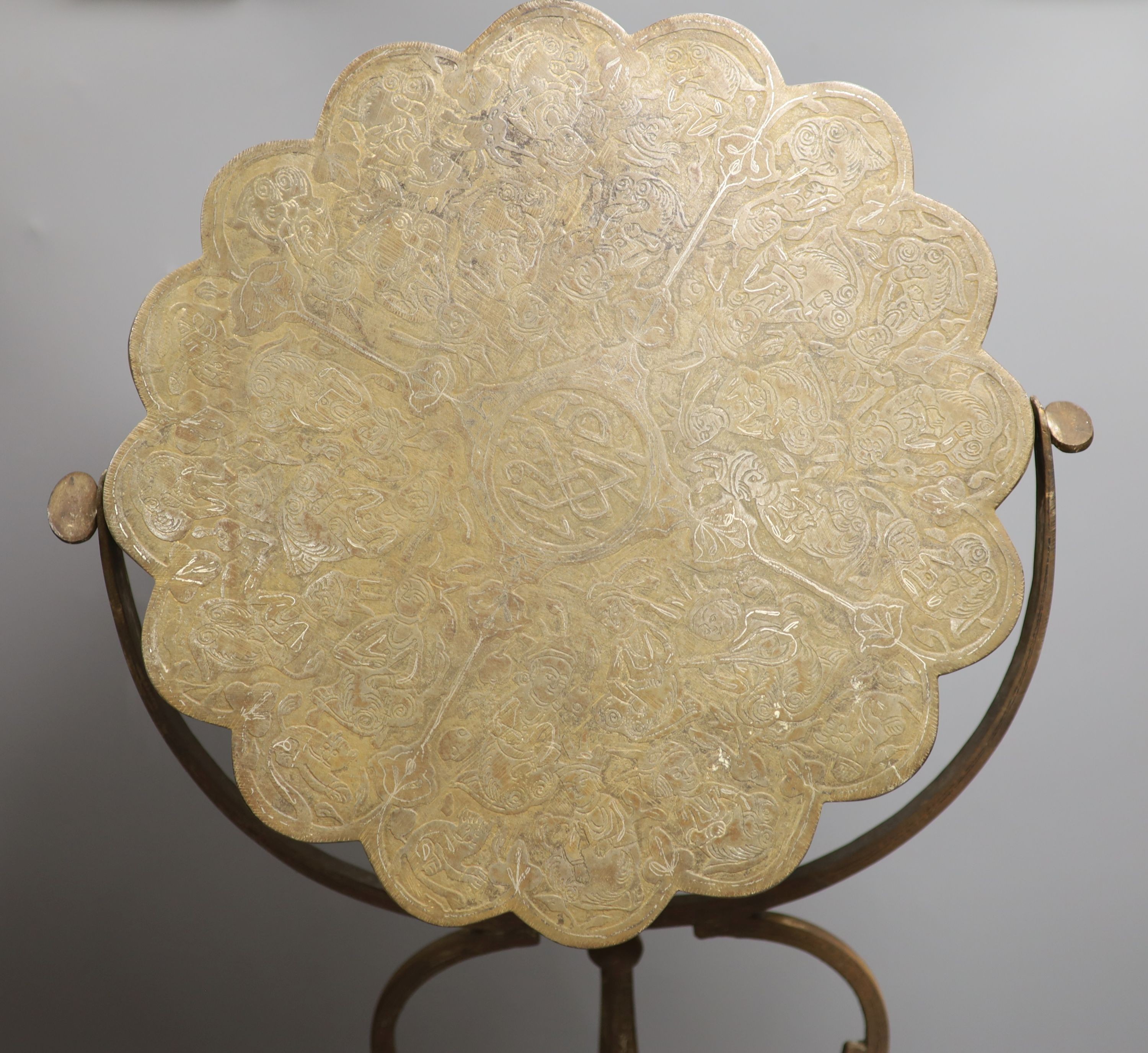 A Persian silver and gilt damascened iron vanity stand, early 20th century 71.5 cm high, lacking mirror